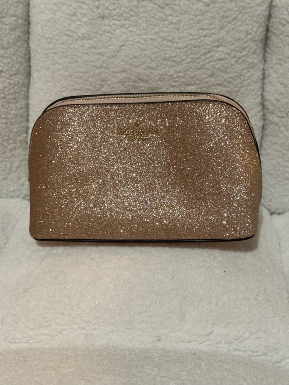 Kate Spade Shimmy Glitter Cosmetic Makeup Bag Sparkling Rose Gold